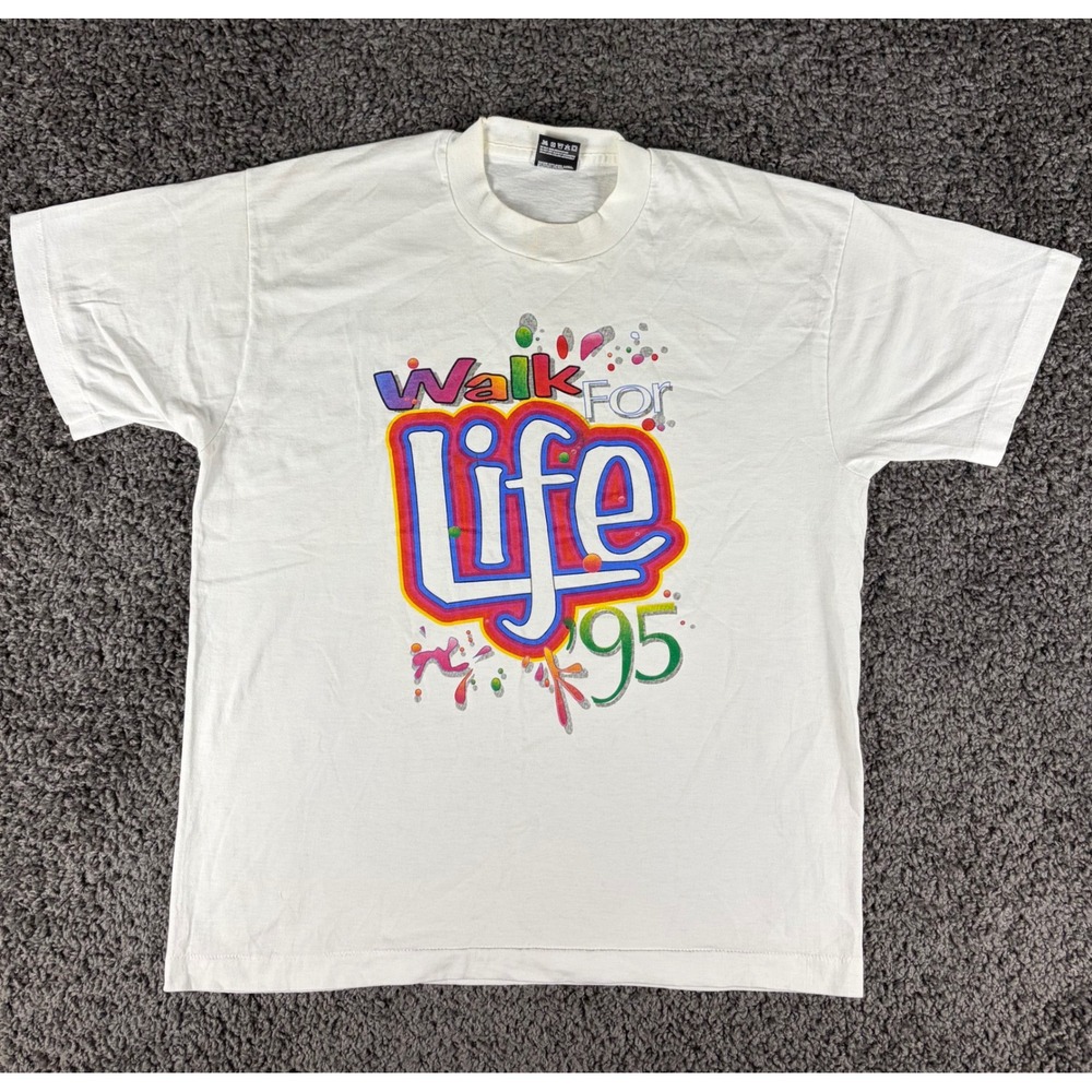 Vintage 1995 Walk For Life T Shirt Mens Large White Fruit of the Loom BEST USA